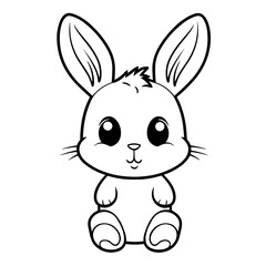 Fototapeta na wymiar Coloring Page Outline Cartoon Cute Bunny, Coloring Pages Png
