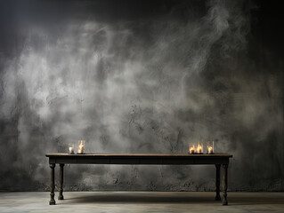 Concentrate floor with mist or fog. Interior texture for displaying products in a studio room with a dark, black, and gray abstract cement wall.