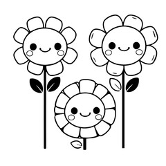 Cute Flower Coloring Page Kawaii Kids, Coloring Pages Png