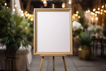 Blank seating chart sign for weddings or events, styled mockup photo, vintage style, gold frame, vertical, elegant wedding sign