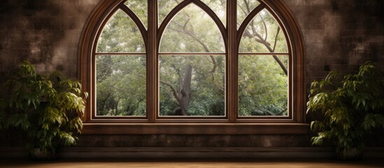 An aesthetically pleasing wooden window located within the confines of the room