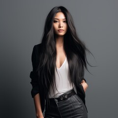 a woman with long black hair