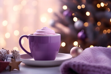 Fototapeta premium Cup for hot drinks. Preparing for festive dinner. Merry christmas and happy new year concept. Generative AI
