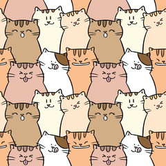 Seamless Pattern of Cute Cartoon Cat Illustration Design