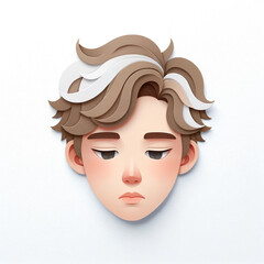 Illustration with a boy's face in an origami style, facial expression