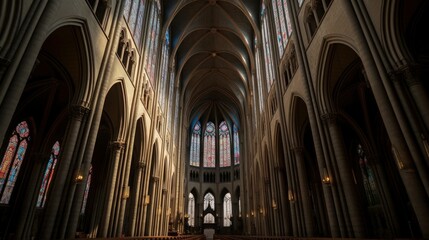 Fototapeta premium AI-generated illustration of a cathedral interior with big windows