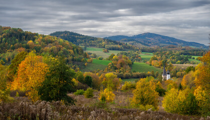 autumn in Kaczawskie mountains in Poland