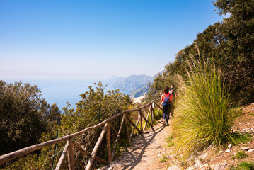 Walking trail Path of the Gods on Amalfi coast town in Italy
