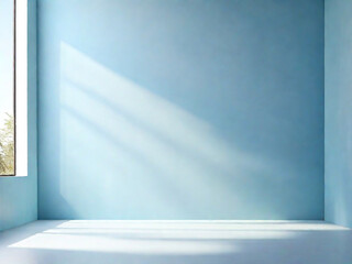 Bellissima immagine di sfondo di uno spazio vuoto in toni di azzurro con un gioco di luci e ombre sulla parete e sul pavimento per lavori di progettazione o creativi