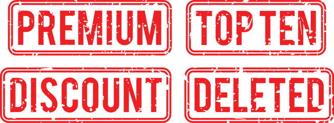 deleted top ten premium discount grunge rubber stamp on white, vector illustration - obrazy, fototapety, plakaty