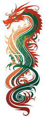 Fototapeta premium Green Chinese Dragon Graffiti in the Figura Serpentinata style