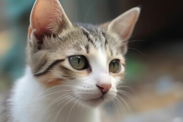 Naklejka na ściany i meble AI generated illustration of an adorable domestic feline gazing off into the distance