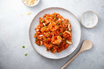 Spicy rice with coconut and shrimps - obrazy, fototapety, plakaty