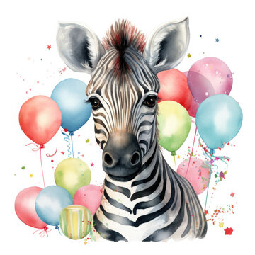 Zebra and birthday party Illustration, Generative Ai