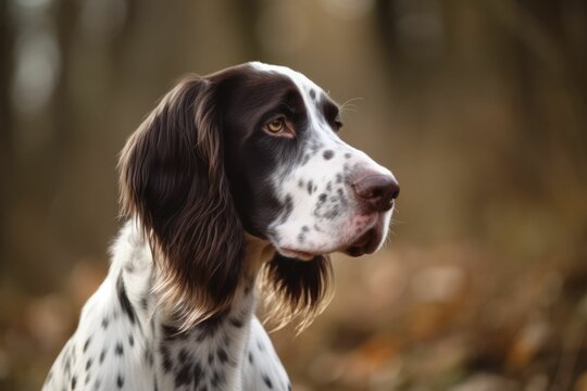 AI generated illustration of a brown English Setter with blurred background of a wooded area