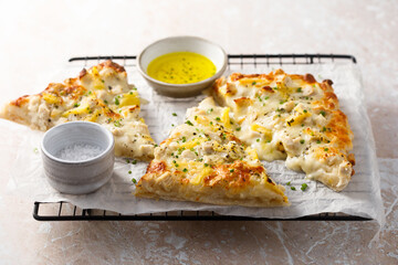 Homemade pizza with chicken and cheese