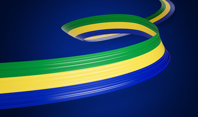 3d Flag Of Gabon 3d Wavy Shiny Gabon Ribbon Isolated On Blue Background 3d Illustration