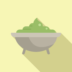 Steel wasabi pot icon flat vector. Stem eating dinner. Asian fresh healthy food