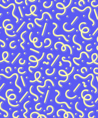 Fun colorful line doodle seamless pattern. Creative minimalist style art background collection for children or trendy design with basic shapes. Simple childish scribble backdrop bundle.