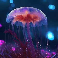 Fototapeta premium AI generated illustration of a jellyfish swimming in a tranquil reef