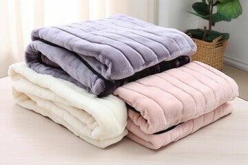 AI generated illustration of three soft blankets stacked on top of each other
