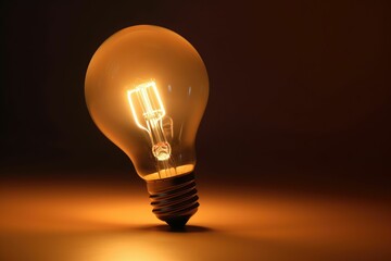 AI generated illustration of a clear light bulb illuminated against a dark background