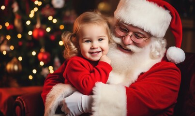 Fototapeta na wymiar A Heartwarming Moment With Santa Claus and a Little Girl