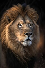 AI generated illustration of a majestic lion in its natural habitat