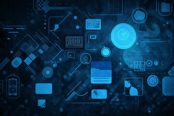 AI generated illustration of abstract technology interface with digital and data interfaces