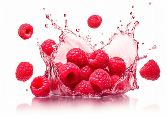 Raspberries in raspberry juice splash.
