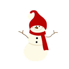 A snowman with christmas hat and scarf