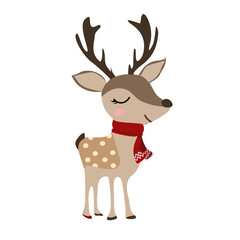 A cute christmas reindeer with red ribbon © WeningDyah