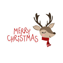 Obraz na płótnie Canvas Head christmas reindeer with “merry christmas” sign