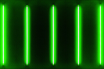 Five green neon bulbs on black LCD screen, Abstract LCD screen. free space for design.