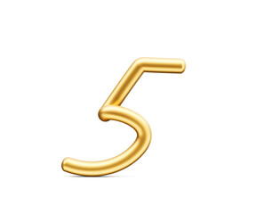 3d Golden Shiny Digit 5 Number Five Rounded Inflatable Font White Background 3d Illustration