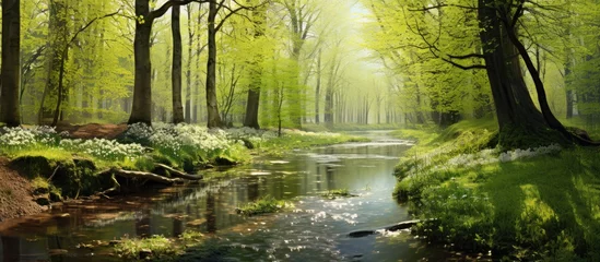 Fototapete Waldfluss During the spring season a river flows through a forest