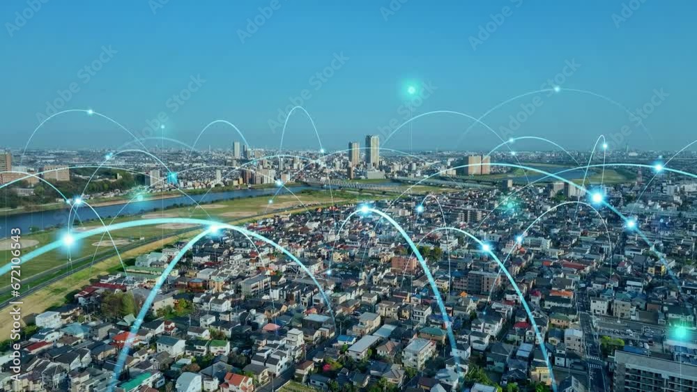 Poster smart city and communication network concept. smart city. super city. internet of things. 5g telecom