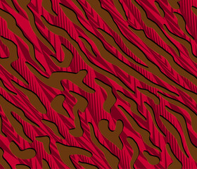 Full seamless tiger and zebra stripes animal skin pattern. Red texture for textile fabric print. Suitable for fashion use.