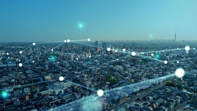Smart city and communication network concept. Smart city. Super city. Internet of Things. 5G telecommunication.