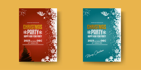 Merry Christmas party flyer design on a red background invitation theme concept Happy holiday greeting card template, Merry and Bright Corporate Holiday Cards, Merry Christmas, and Happy New Year! - obrazy, fototapety, plakaty