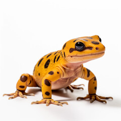 close up of a yellow spotted salamander on white background