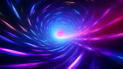 abstract blue background with stars, Hypnotic hyper space vortex with neon lights.