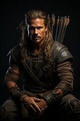 Obraz premium An archer drawing a compound bow, emphasizing the modern equipment used in archery, Generative AI