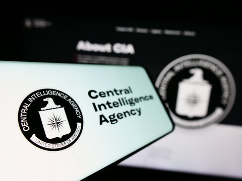 Stuttgart, Germany - 10-29-2023: Mobile phone with logo of American Central Intelligence Agency (CIA) in front of website. Focus on left of phone display.