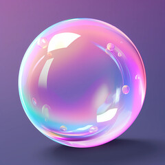 3d rendered iridescent bubble on a purple background