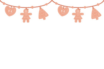 Watercolor cute pink Christmas ginger bread tree heart cookie ribbon Ornament star Hanging Element doodle Border Xmas frame	