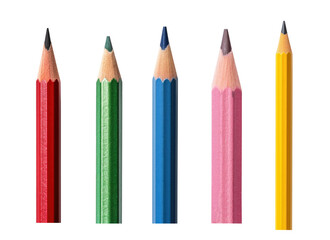 Set of crayon wood pencil such as red,green,blue,pink and yellow isolated on transparent background.