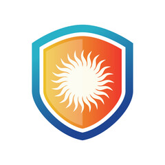 Sun and shield or protection logo in simple modern style on white background