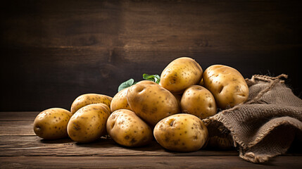 Organic potatoes on a wooden table
