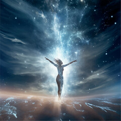 Fototapeta premium Illustration of metaphysically represented spark of essence of the soul and feminine divine matrix 